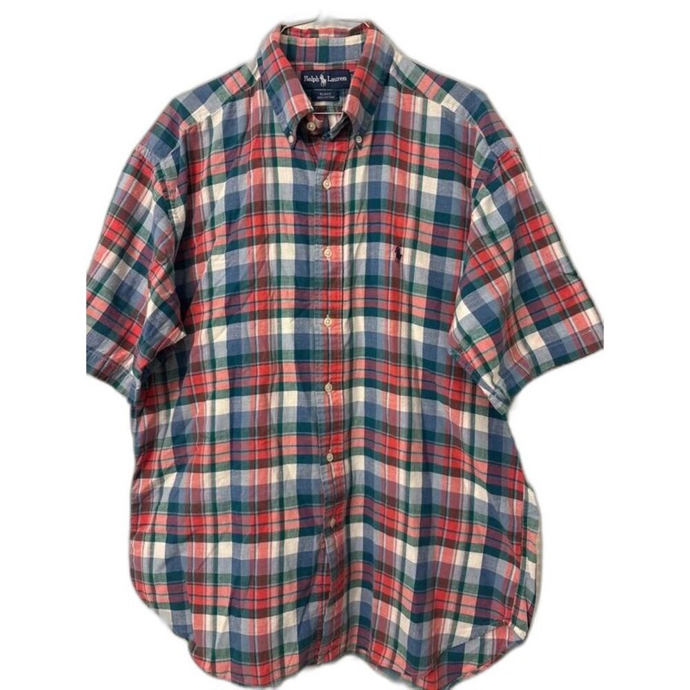 Ralph Lauren Blake Men's Short Sleeve Plaid Button Down Shirt 100% Cotton Size L